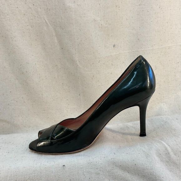Kate Spade Green Peeptoe Pumps Stiletto Heels Patent Leather Made In Italy 7M - Picture 9 of 12